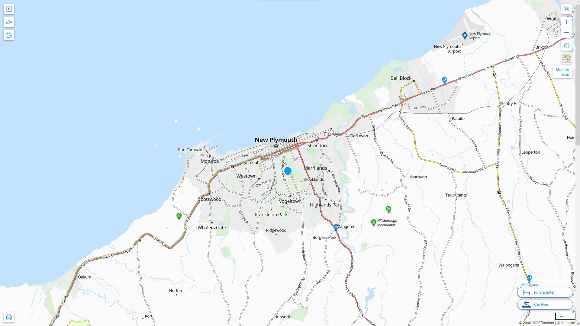 	New Plymouth	 Highway and Road Map